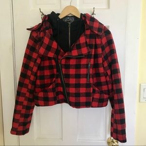 Red plaid cropped jacket